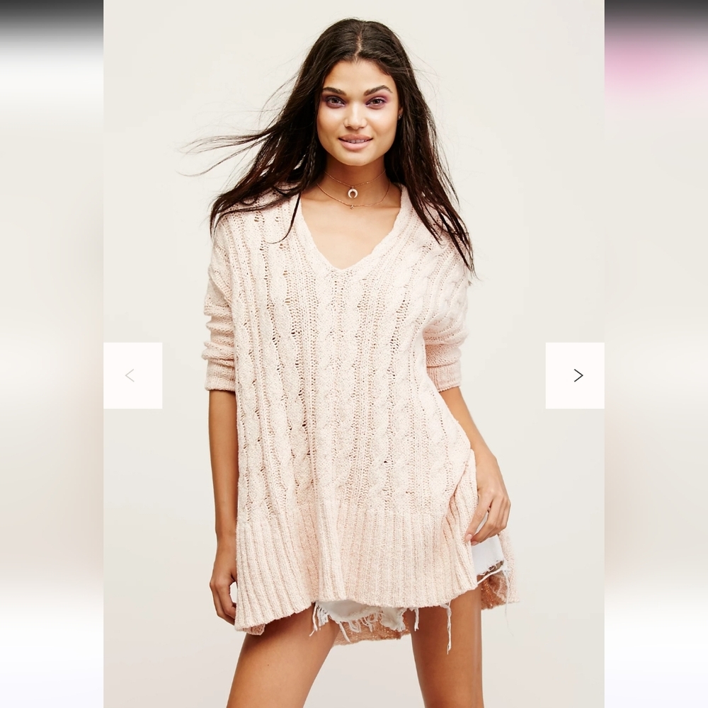 Free People Easy Cable V neck Pullover